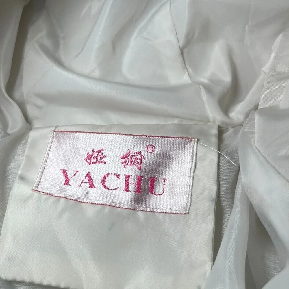 YYACHU Long Puffer Coat Womens M White Hooded Quilted Zip Front Winter Jacket